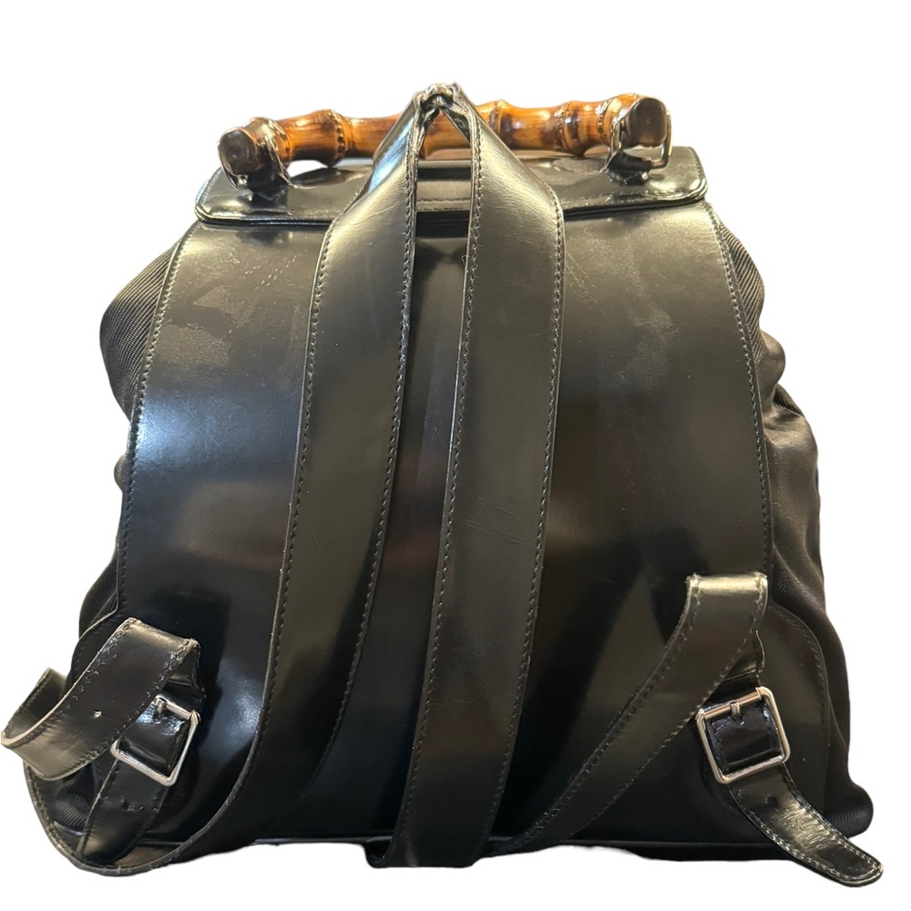 GUCCI Vintage Bamboo Patent Leather/Canvas Backpack Black with Dust Bag - Picture 14 of 16